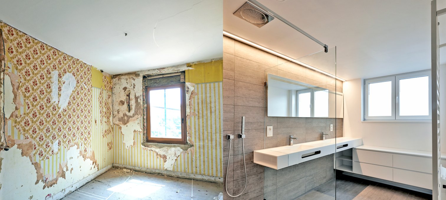 Renovation of a bathroom Before and after